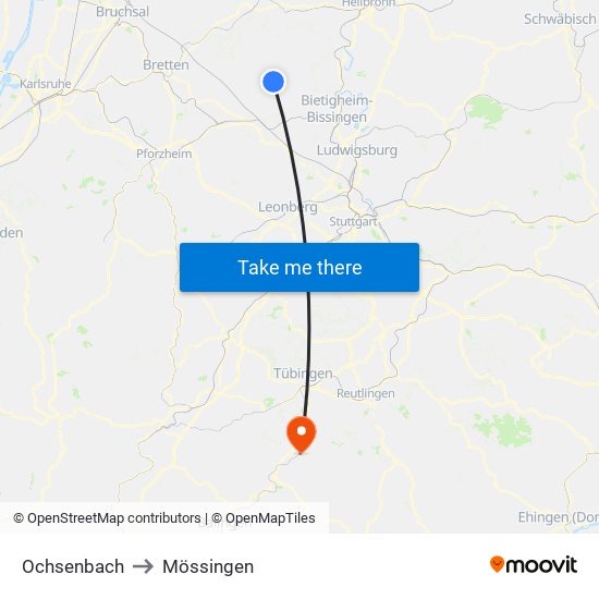 Ochsenbach to Mössingen map