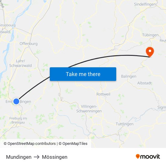 Mundingen to Mössingen map