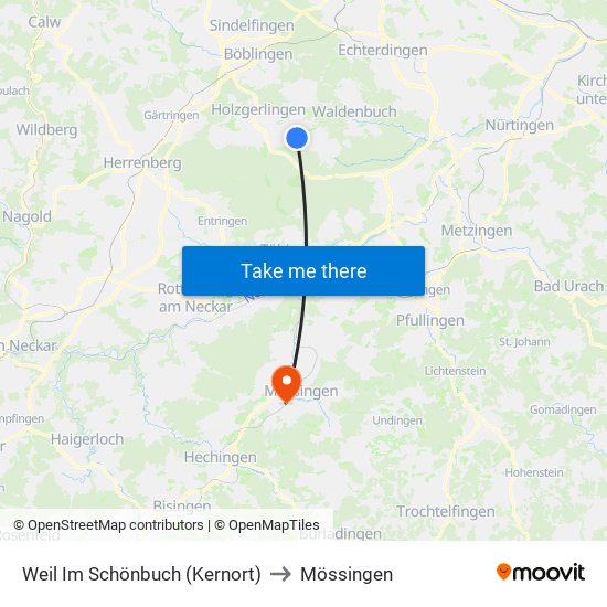 Weil Im Schönbuch (Kernort) to Mössingen map