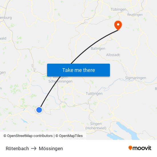 Rötenbach to Mössingen map