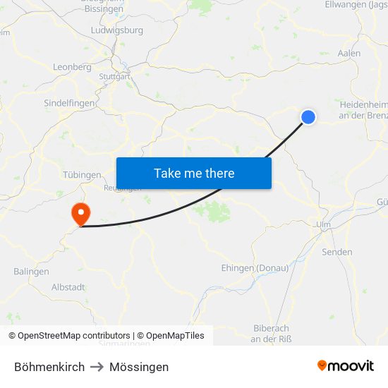 Böhmenkirch to Mössingen map