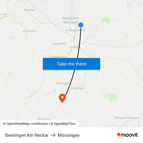 Benningen Am Neckar to Mössingen map