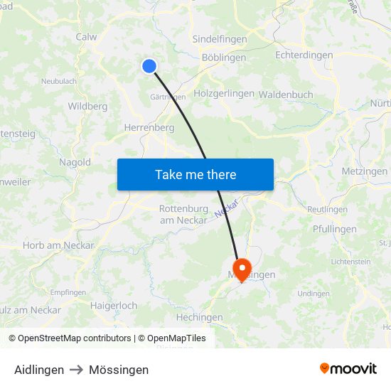 Aidlingen to Mössingen map