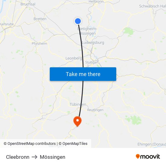 Cleebronn to Mössingen map