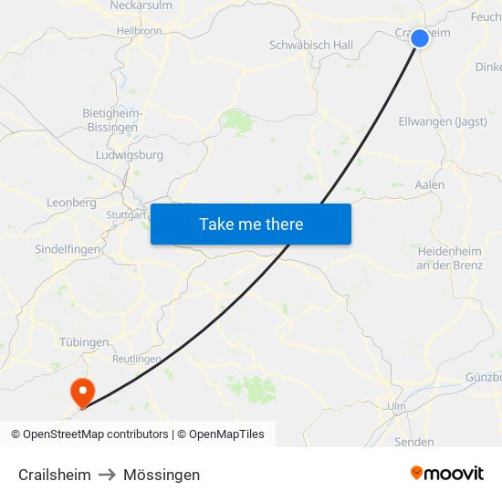 Crailsheim to Mössingen map