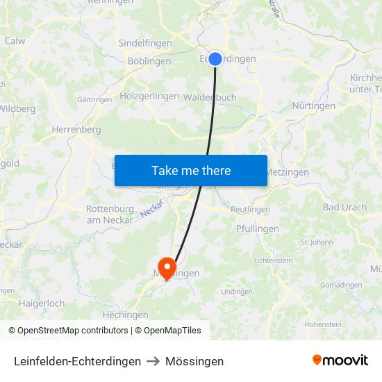 Leinfelden-Echterdingen to Mössingen map