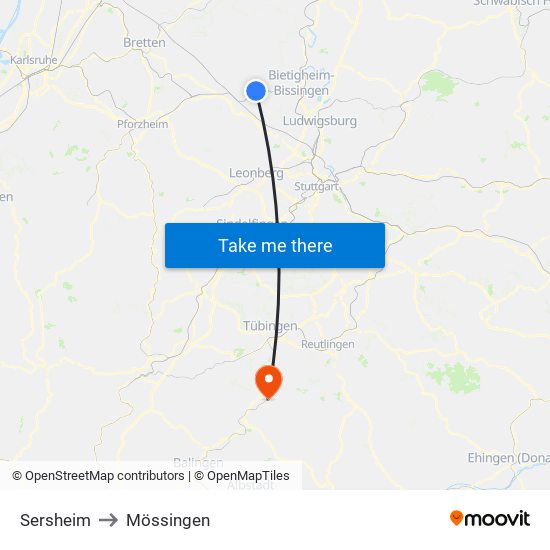 Sersheim to Mössingen map