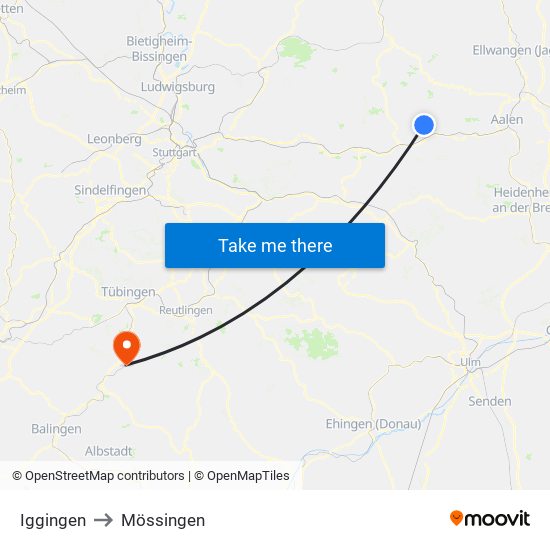 Iggingen to Mössingen map