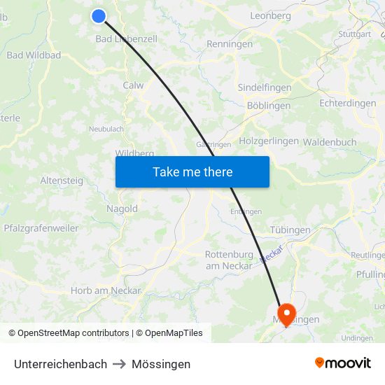 Unterreichenbach to Mössingen map