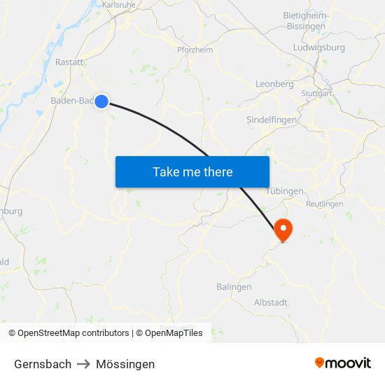 Gernsbach to Mössingen map