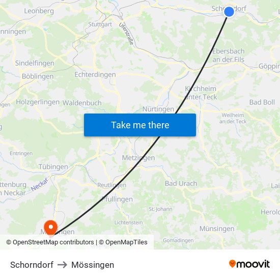 Schorndorf to Mössingen map