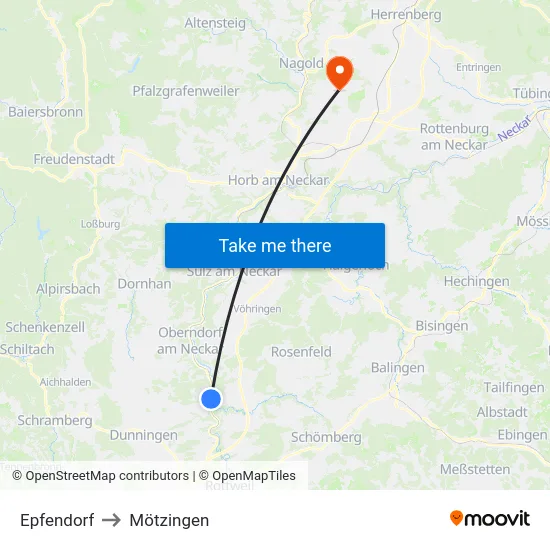Epfendorf to Mötzingen map