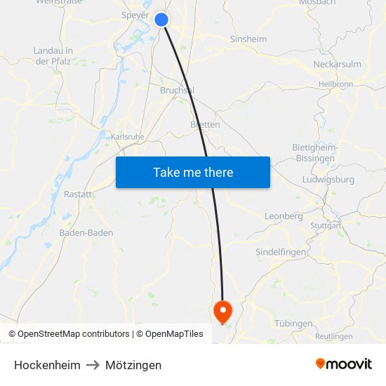 Hockenheim to Mötzingen map