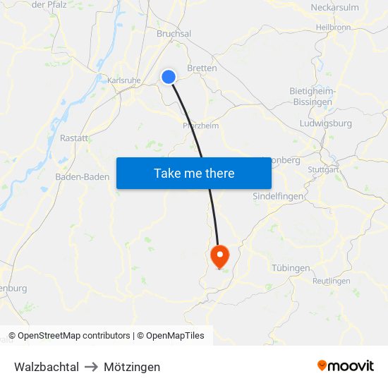 Walzbachtal to Mötzingen map