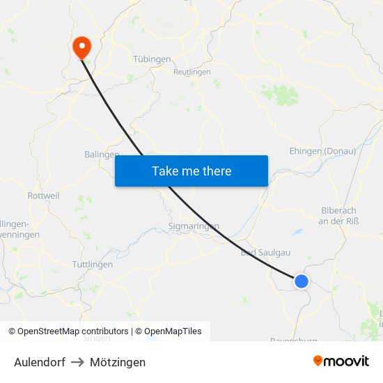 Aulendorf to Mötzingen map