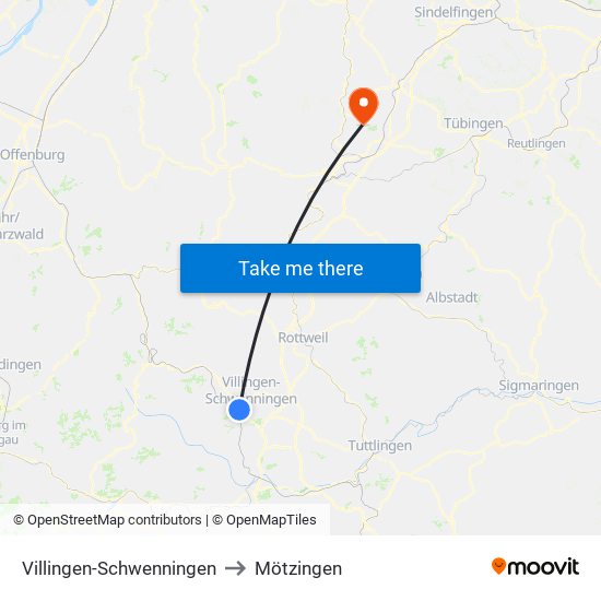 Villingen-Schwenningen to Mötzingen map