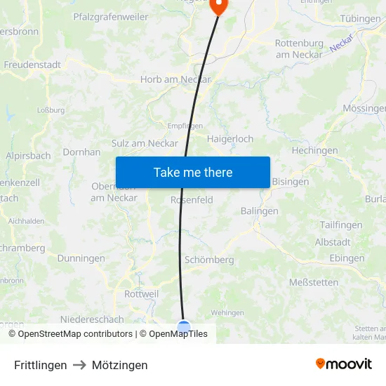 Frittlingen to Mötzingen map