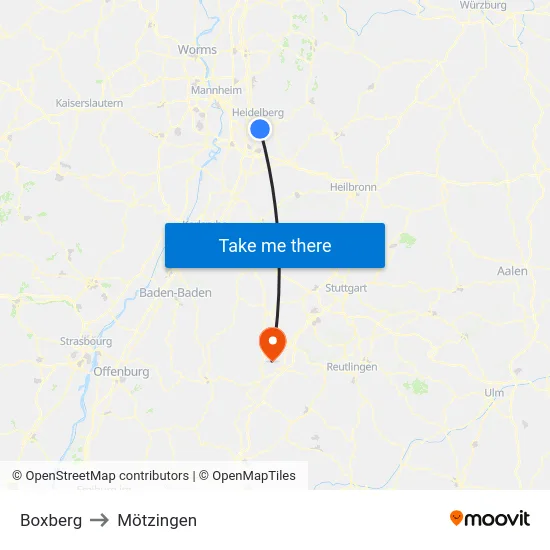 Boxberg to Mötzingen map