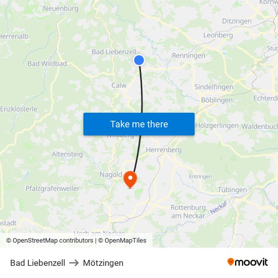 Bad Liebenzell to Mötzingen map