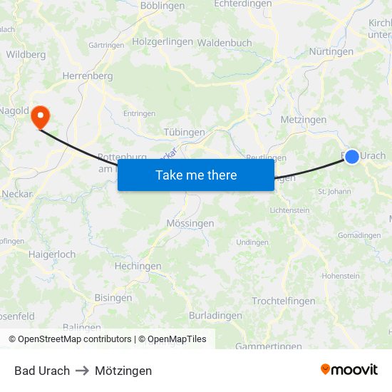 Bad Urach to Mötzingen map