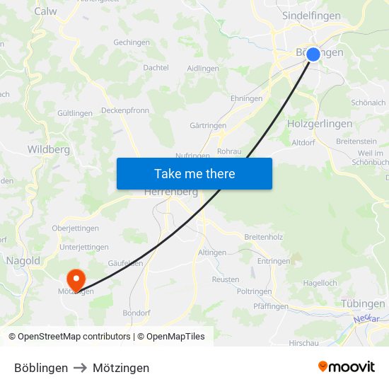 Böblingen to Mötzingen map