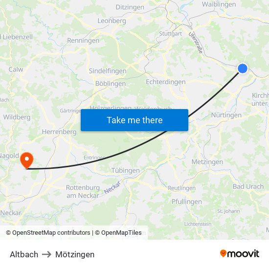 Altbach to Mötzingen map