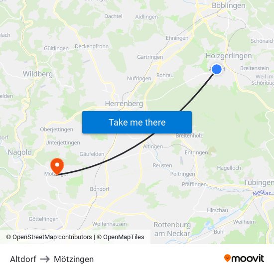 Altdorf to Mötzingen map