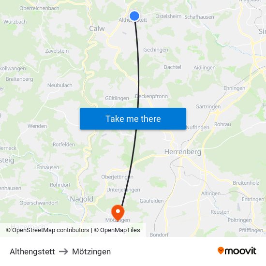 Althengstett to Mötzingen map