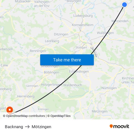 Backnang to Mötzingen map