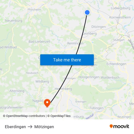 Eberdingen to Mötzingen map