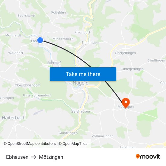 Ebhausen to Mötzingen map