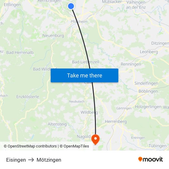 Eisingen to Mötzingen map