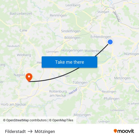 Filderstadt to Mötzingen map