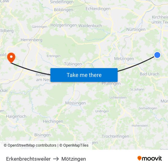 Erkenbrechtsweiler to Mötzingen map