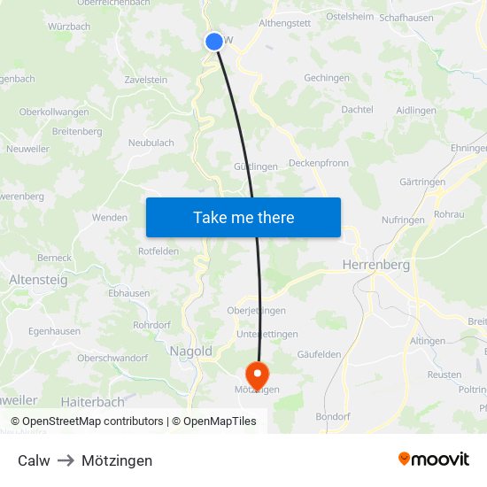 Calw to Mötzingen map