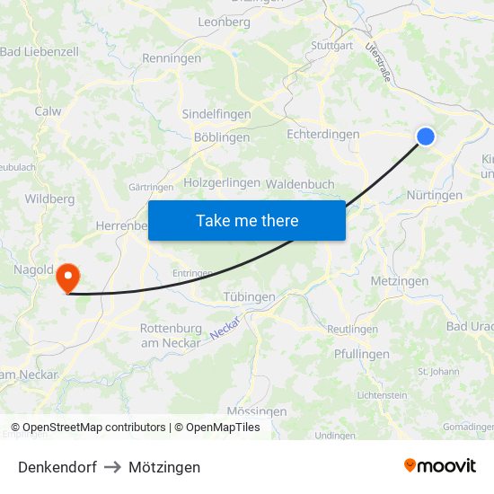 Denkendorf to Mötzingen map