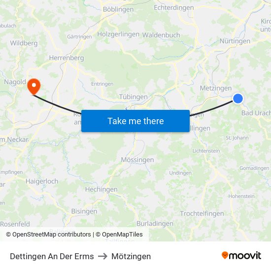 Dettingen An Der Erms to Mötzingen map