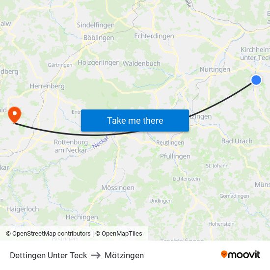 Dettingen Unter Teck to Mötzingen map