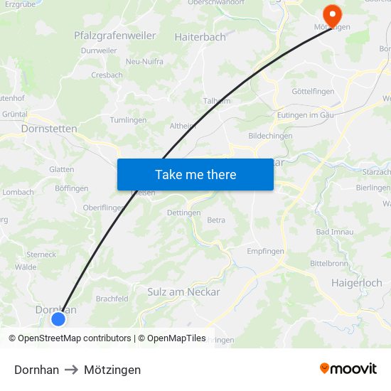 Dornhan to Mötzingen map