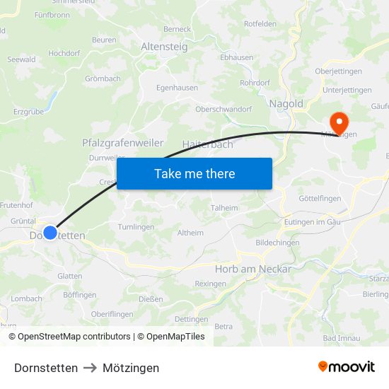 Dornstetten to Mötzingen map