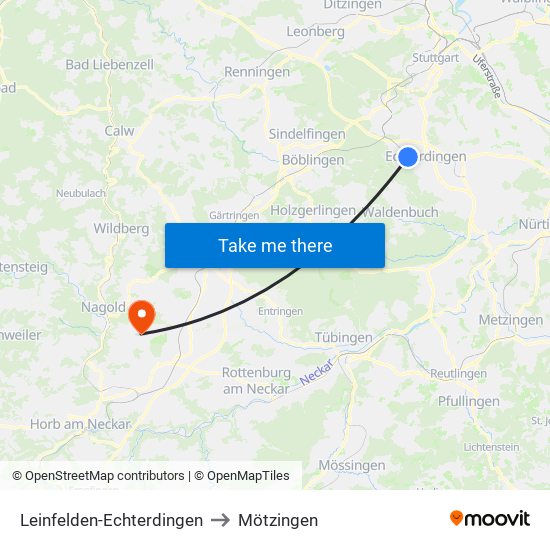 Leinfelden-Echterdingen to Mötzingen map