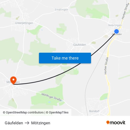 Gäufelden to Mötzingen map