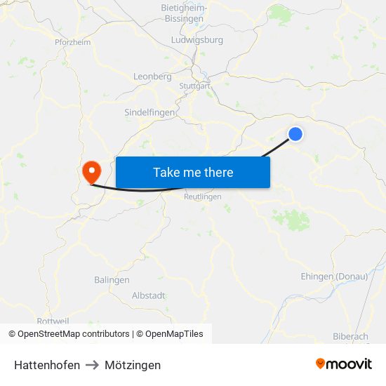Hattenhofen to Mötzingen map