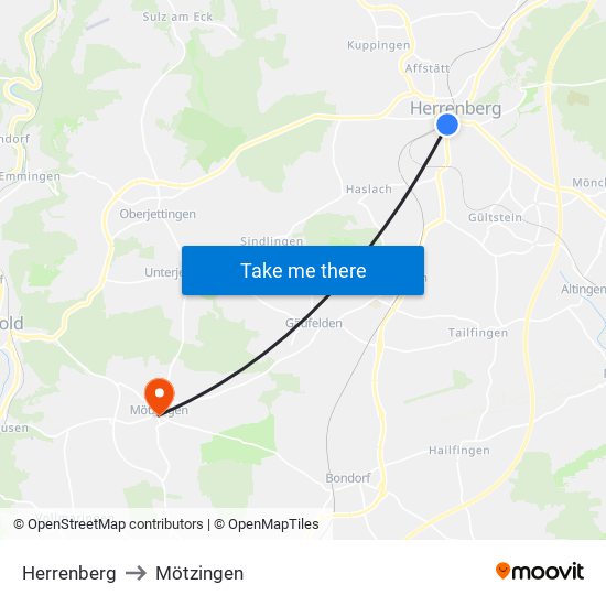 Herrenberg to Mötzingen map