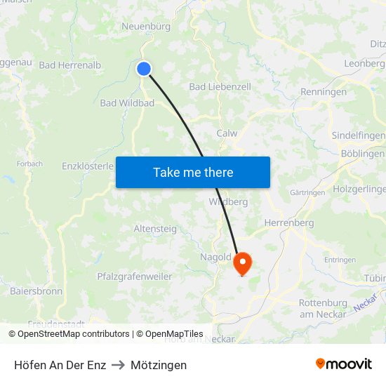 Höfen An Der Enz to Mötzingen map