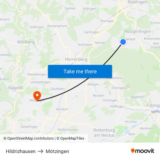 Hildrizhausen to Mötzingen map