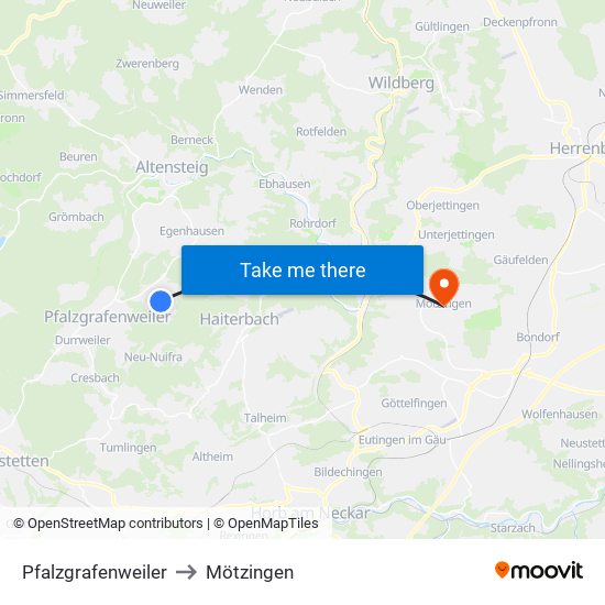 Pfalzgrafenweiler to Mötzingen map