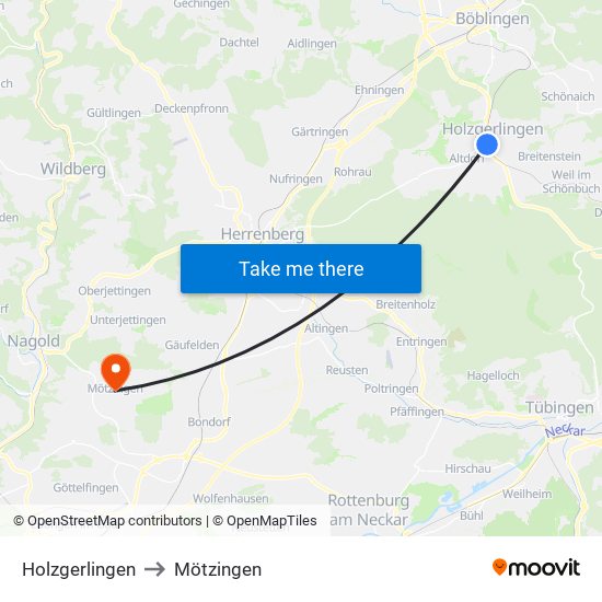 Holzgerlingen to Mötzingen map