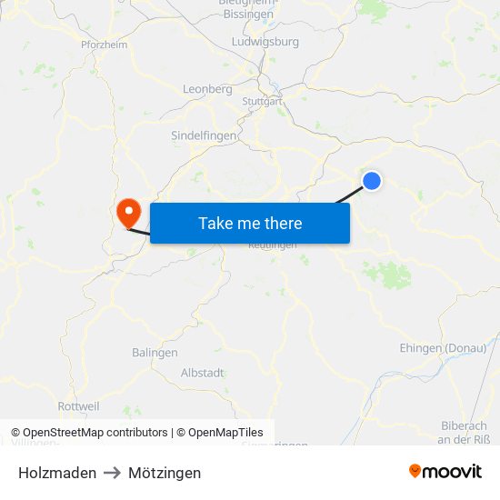 Holzmaden to Mötzingen map