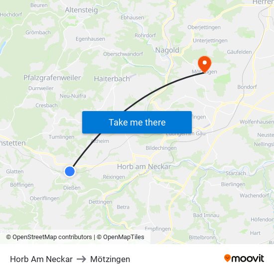 Horb Am Neckar to Mötzingen map